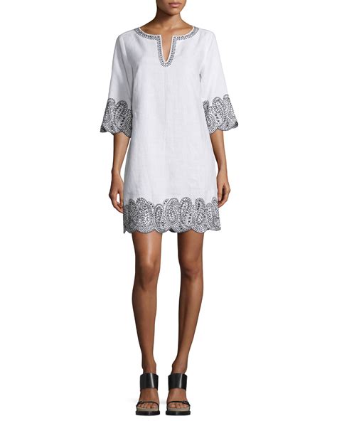 Michael Kors Ombré Embroidered Linen Tunic Dress